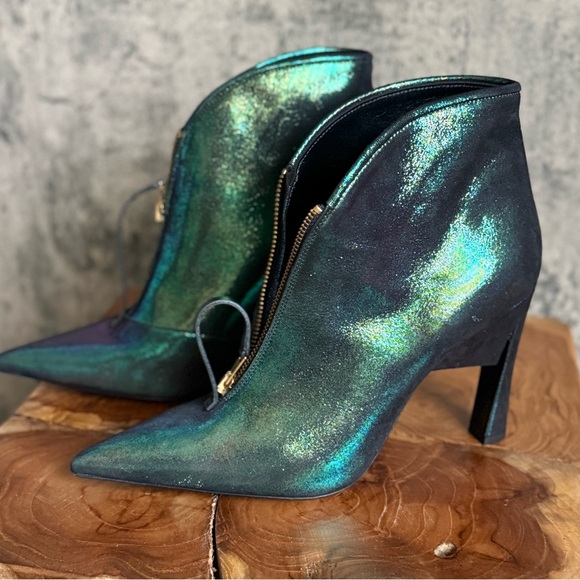 Emerald green Marni unique boot heels green stiletto booties with zipper - Picture 4 of 13